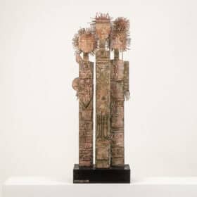 Lawrence Signed Double-Sided Carved Wood Sculpture