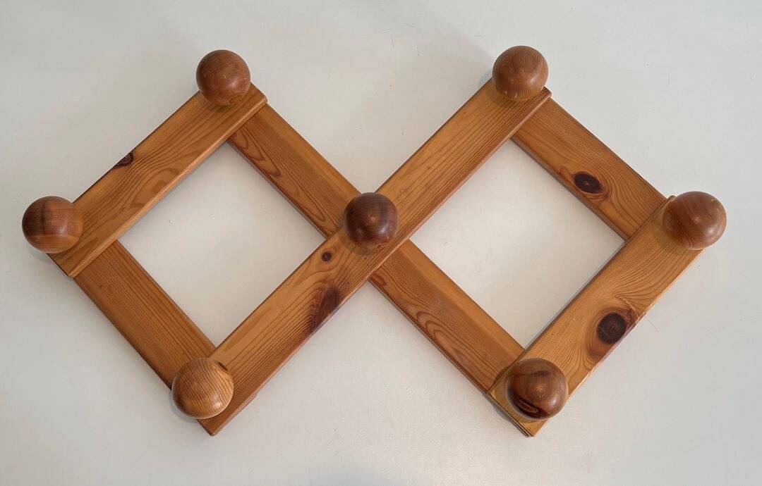 Charlotte Perriand Style Pine Accordion Coat Hanger - Front Extended View - Styylish