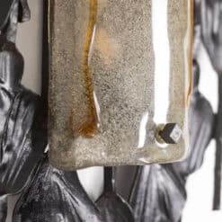 Mazzega Brutalist Cast Glass and Wrought Iron Wall Sconces - Front Detail - Styylish