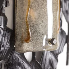 Mazzega Brutalist Cast Glass and Wrought Iron Wall Sconces