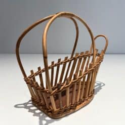 French 1970s Rattan Bottle Holder - Rear Angled View - Styylish