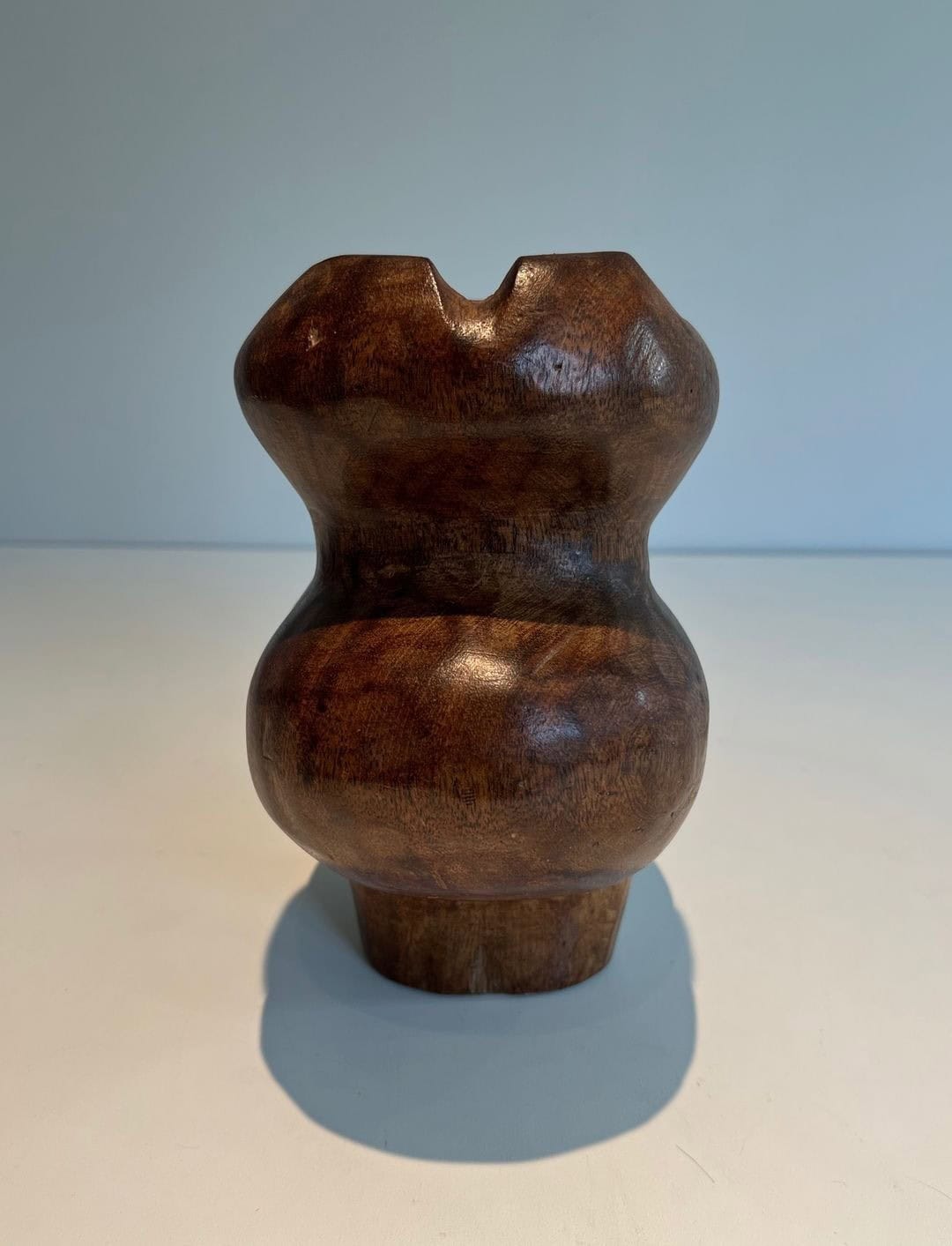 French Post-War Brutalist Carved Wood Pitcher - Rear View - Styylish