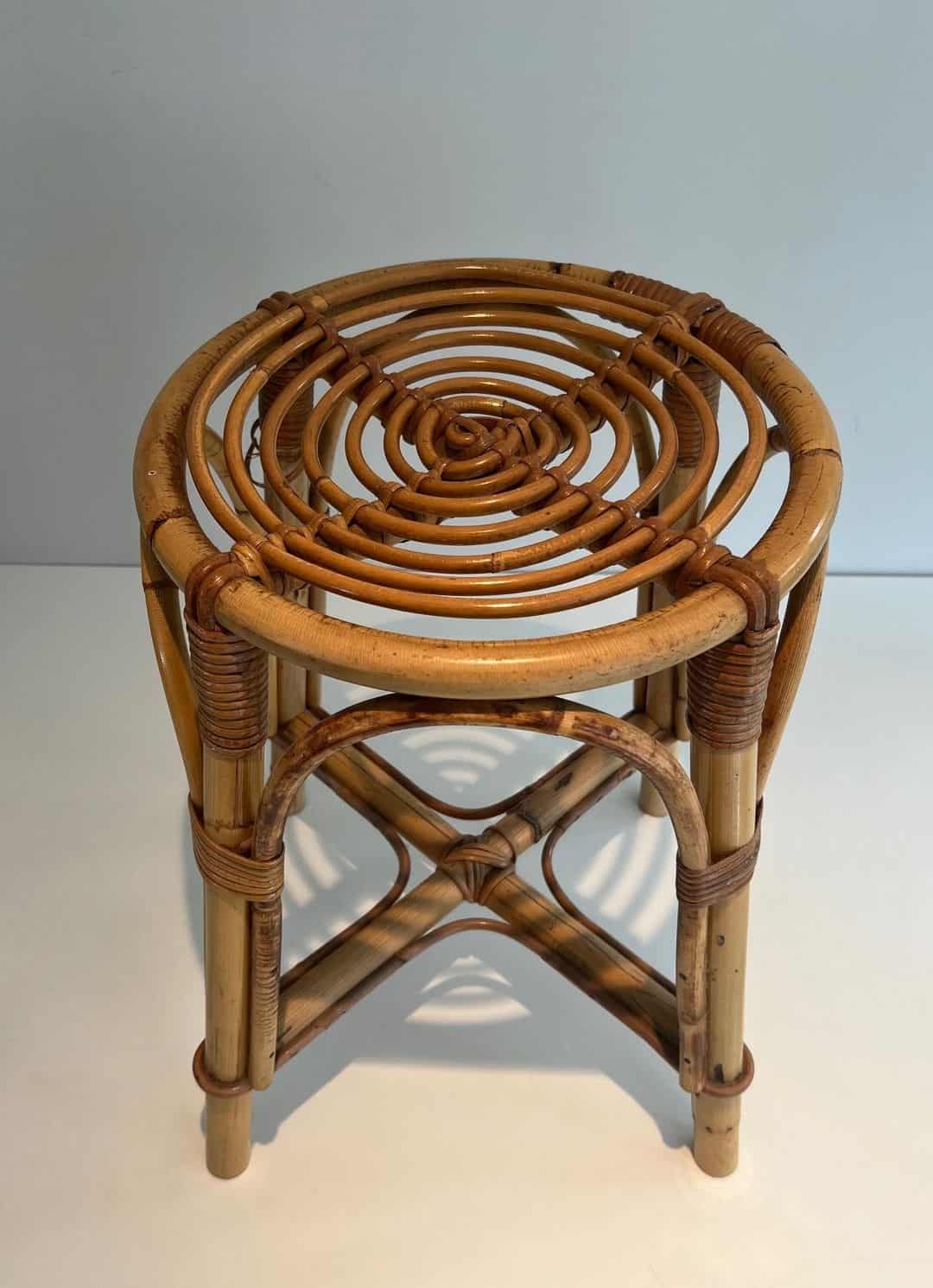 French 1940s–1950s Rattan Drum Stool - Image 4