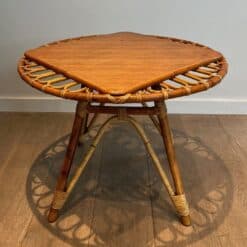 French Mid-Century Trampoline Rattan Coffee Table - Image 4