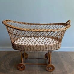 French 1940s Vintage Rattan Baby Cradle - Image 4