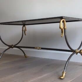 Maison Jansen Brushed Steel and Brass Coffee Table, France, Circa 1970