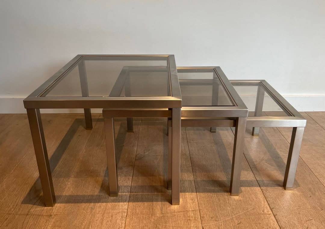 Guy Lefèvre Style Smoked Glass Nesting Tables - Image 4