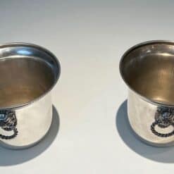Pair of French Silver-Plated Champagne Buckets with Lion Masks - Top Pair View - Styylish