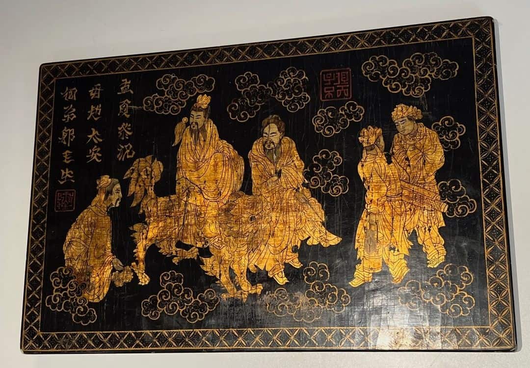French Chinoiserie Black Lacquer and Gilt Panel - Image 4