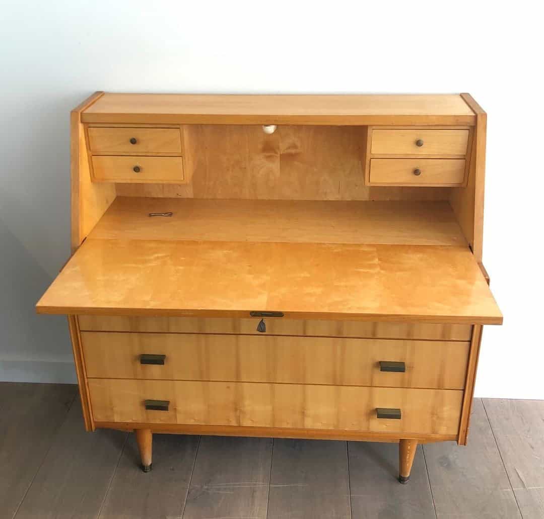 French Sycamore Drop-Front Secretary Desk - Image 4