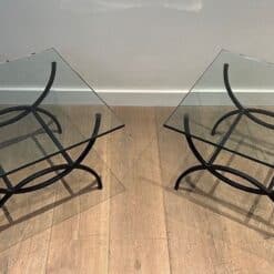 French Mid-Century Black Iron and Glass Side Tables - Image 4