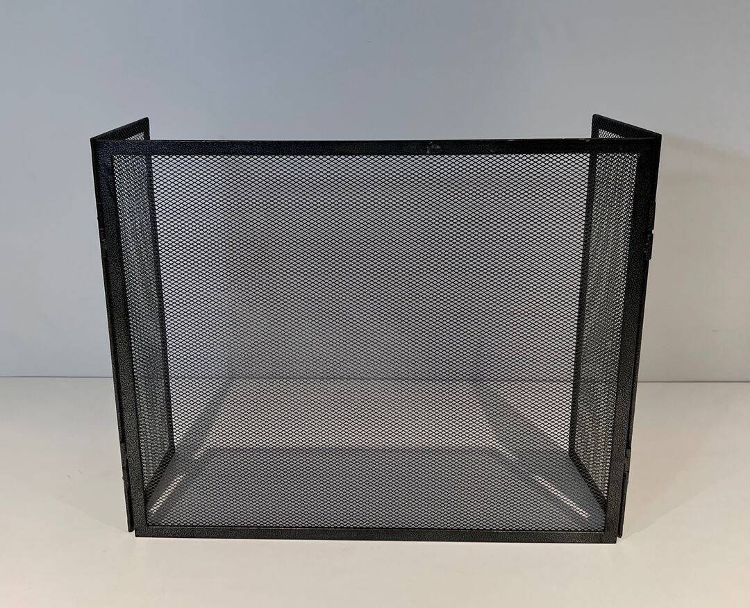 Blackened Steel Three-Panel Fireplace Screen - Front View Folded Two - Styylish
