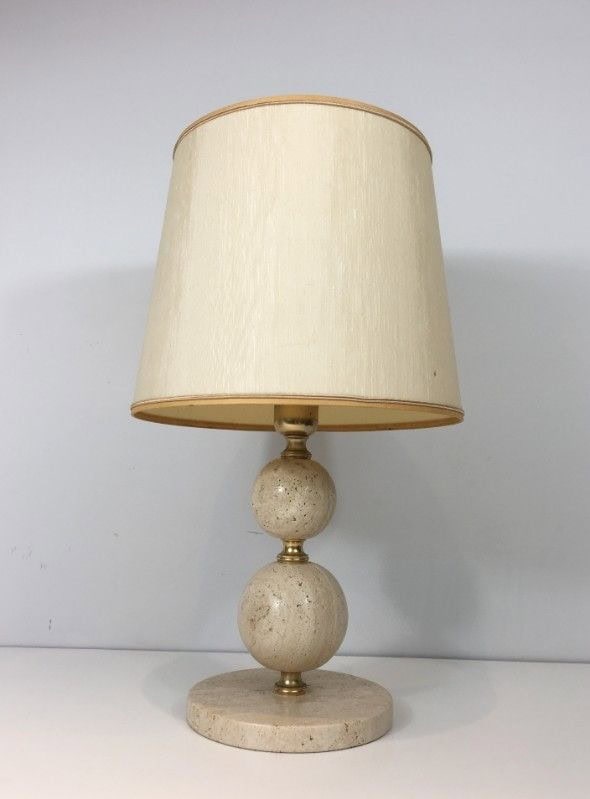 Travertine and Brass Table Lamp, Italy, Circa 1970 - Image 4