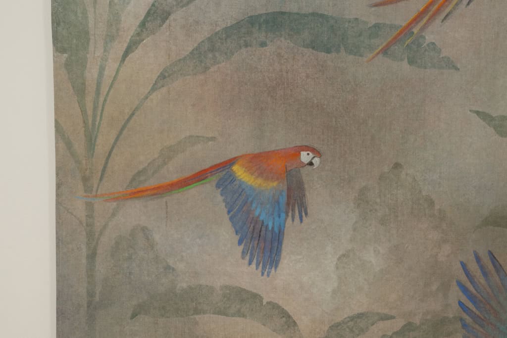 Monumental Hand-Painted Tropical Canvas with Parrots, Contemporary French Artist - Image 4