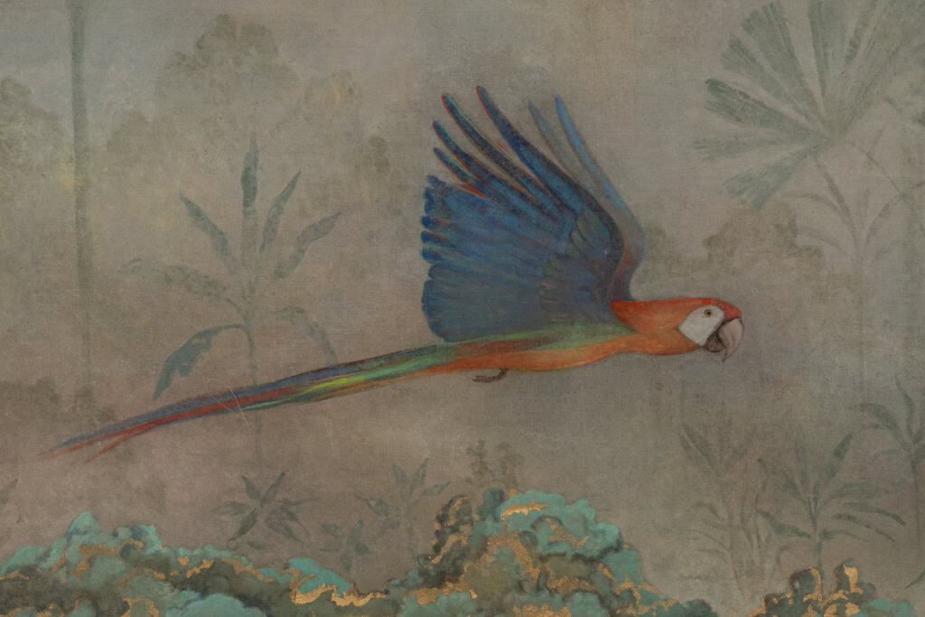 Contemporary French Hand-Painted Parrot Canvas - Detail Three - Styylish