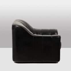 De Sede Black Leather Armchair and Ottoman - Side View - Styylish