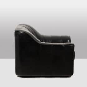 De Sede Black Leather Armchair and Ottoman