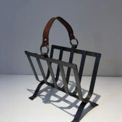 Jacques Adnet Style Leather and Steel Magazine Rack - Image 5