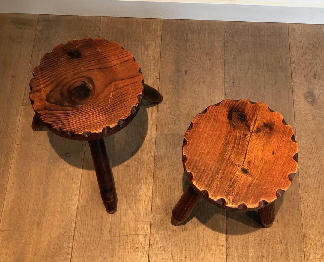 French Brutalist Pine Stools - Image 5