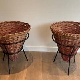 French Mid-Century Rattan Planters