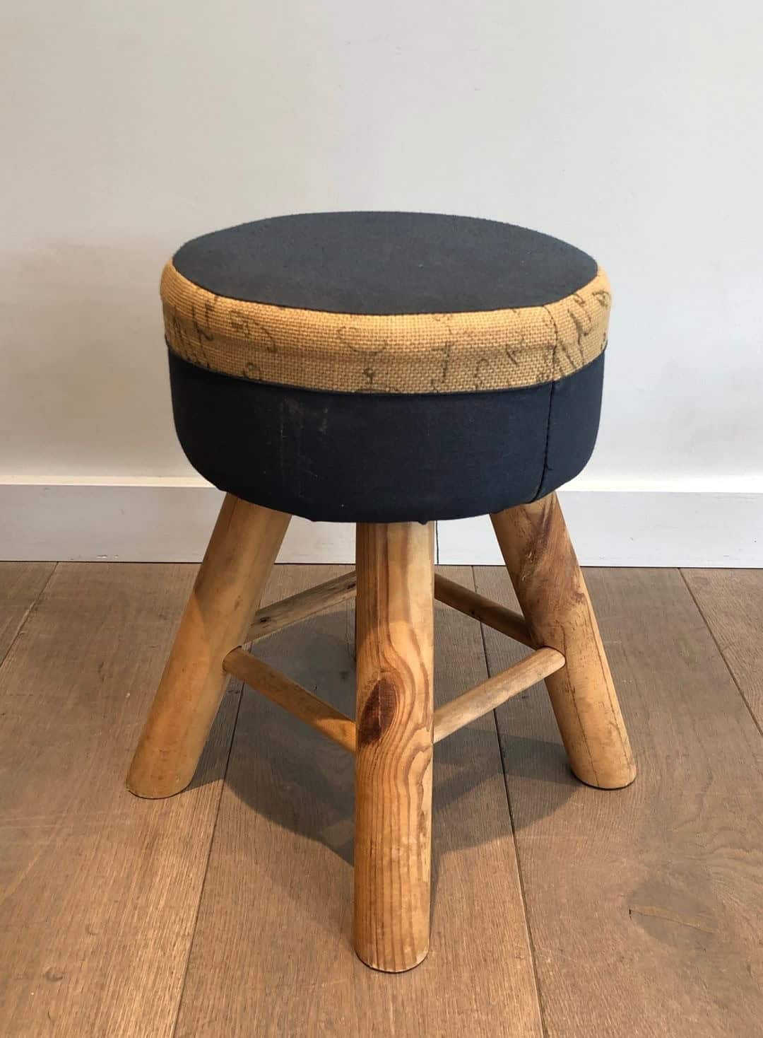 Pair of Solid Pine Stools, French Work, circa 1970 - Image 5