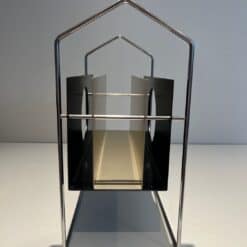 French 1960s Chrome and Black and White Magazine Rack - Side View Alt - Styylish