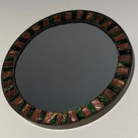 French Mid-Century Ceramic and Brass Round Mirror