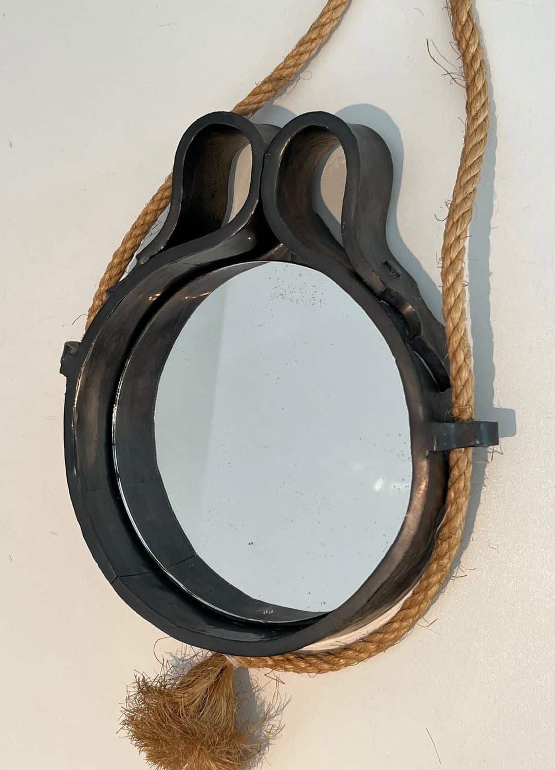 French Black Ceramic Hanging Mirror - Side View - Styylish