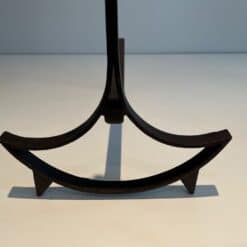 French 1940s Blackened Wrought Iron Andirons - Front Detail - Styylish