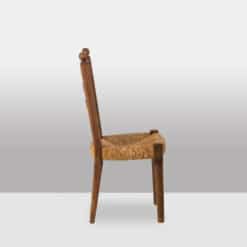Set of 8 Vintage Oak and Straw-Seated Chairs - Side View - Styylish
