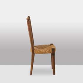 Set of 8 Vintage Oak and Straw-Seated Chairs
