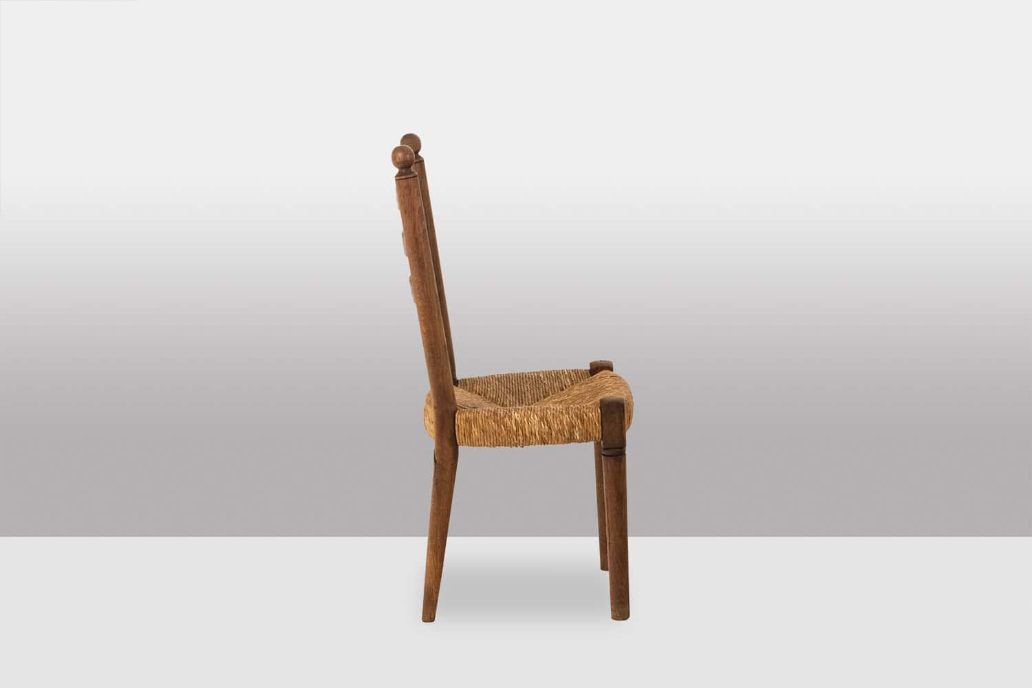 Set of 8 Vintage Oak and Straw-Seated Chairs - Side View - Styylish
