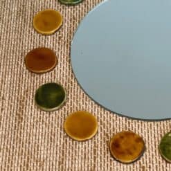 French Mid-Century Raffia and Ceramic Roundel Mirror - Roundel Detail - Styylish