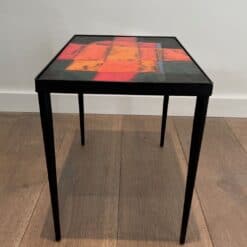 French Mid-Century Hand-Painted Ceramic Tile Side Table - Low Side View - Styylish