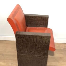 Pair of French 1970s Brown and Orange Leather Armchairs