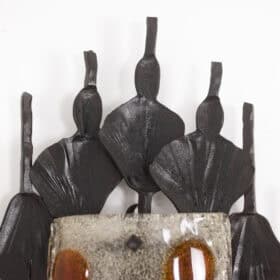 Mazzega Brutalist Cast Glass and Wrought Iron Wall Sconces