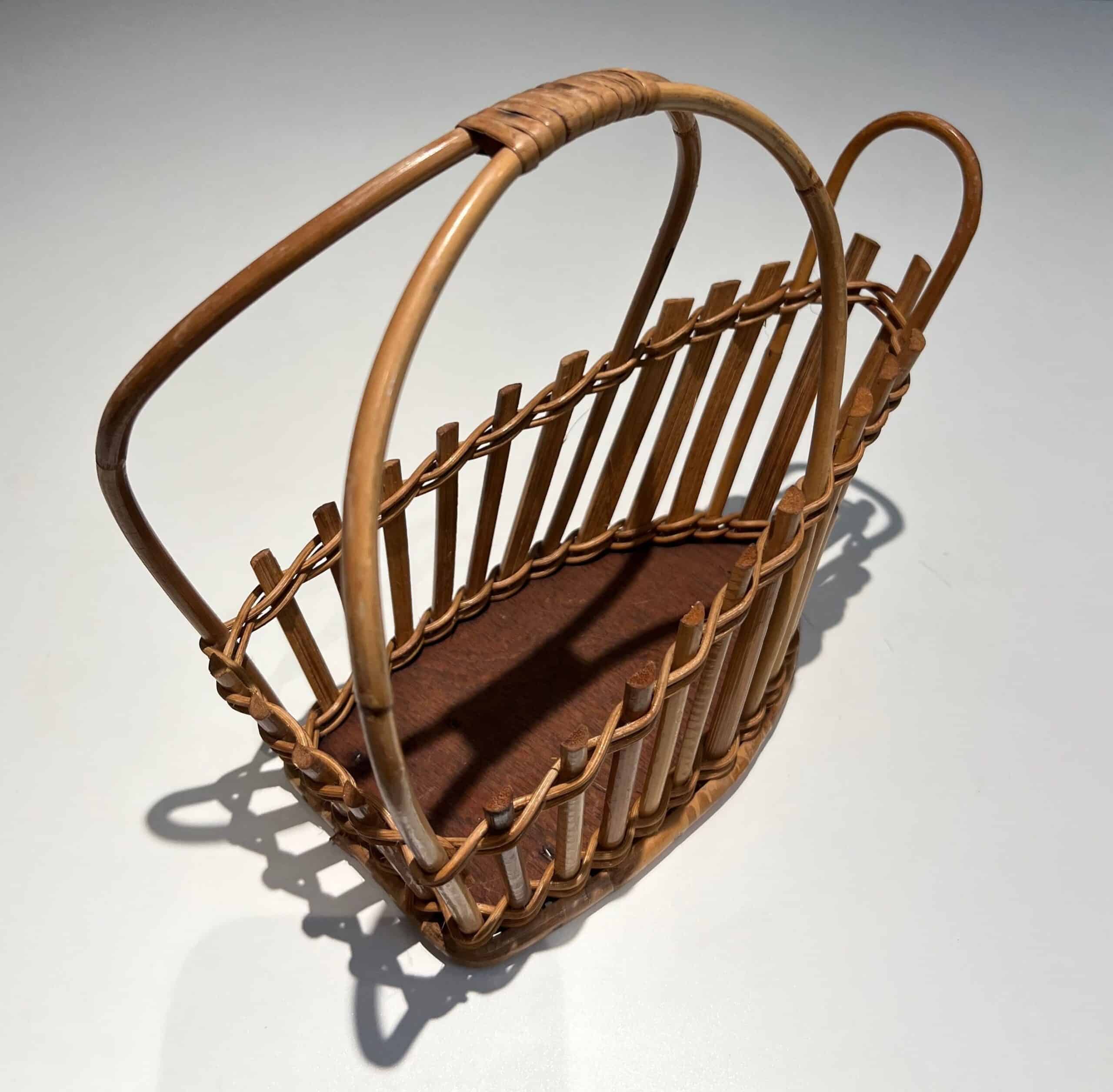 French 1970s Rattan Bottle Holder - Top View - Styylish