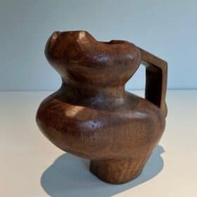 French Post-War Brutalist Carved Wood Pitcher