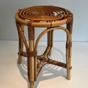 French 1940s–1950s Rattan Drum Stool