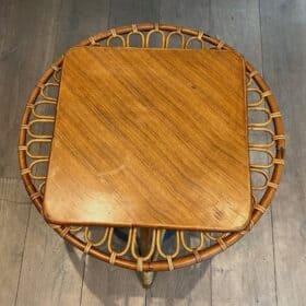 French Mid-Century Trampoline Rattan Coffee Table