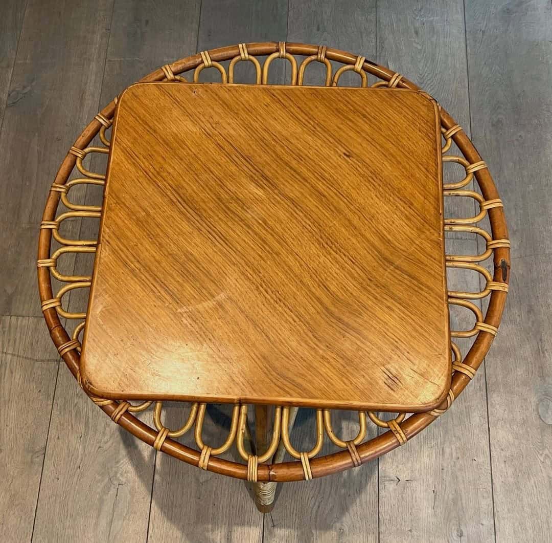 French Mid-Century Trampoline Rattan Coffee Table - Image 5