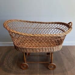 French 1940s Vintage Rattan Baby Cradle - Image 5