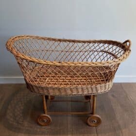 French 1940s Vintage Rattan Baby Cradle