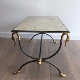Maison Jansen Brushed Steel and Brass Coffee Table, France, Circa 1970