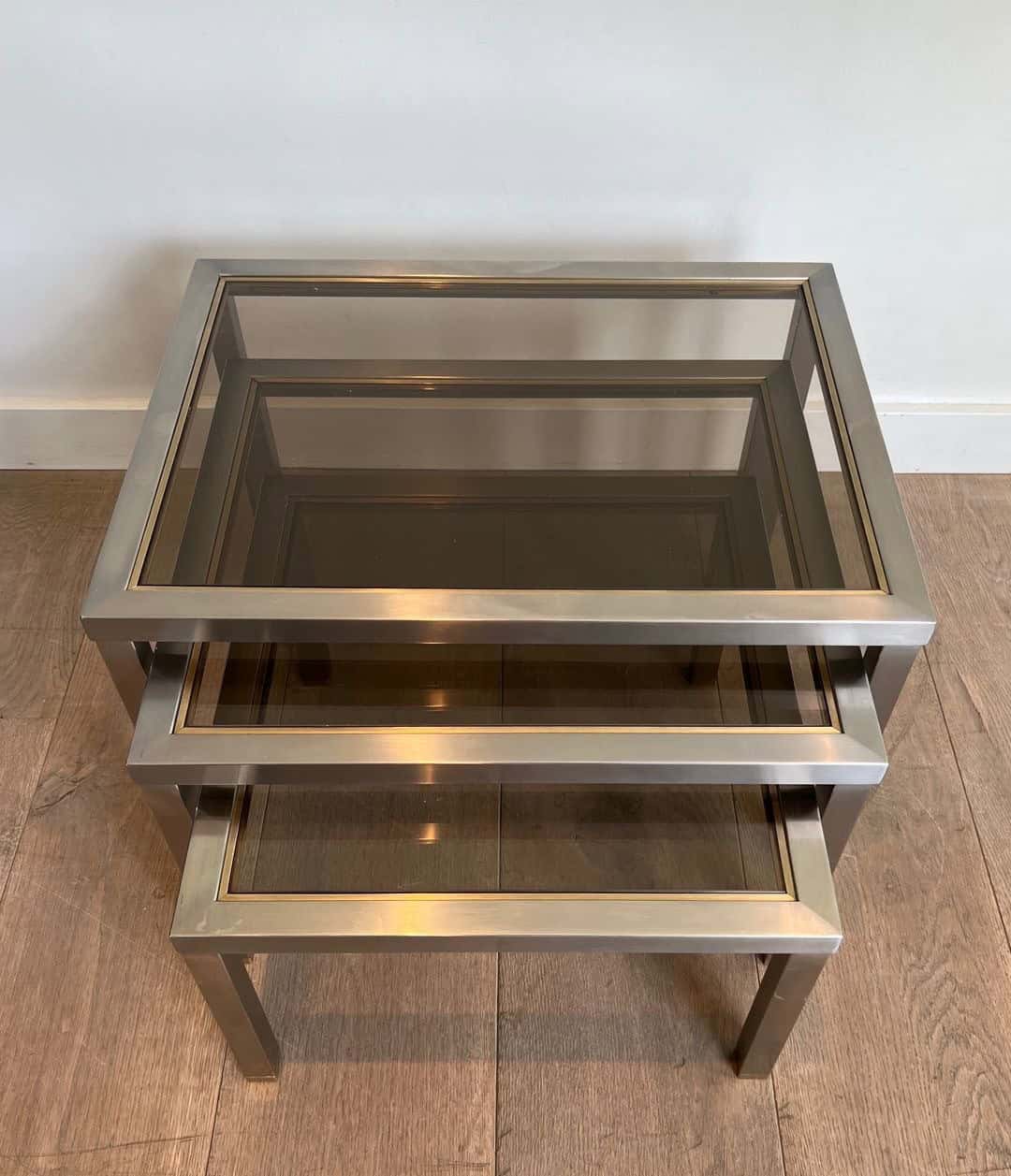 Guy Lefèvre Style Smoked Glass Nesting Tables - Image 5