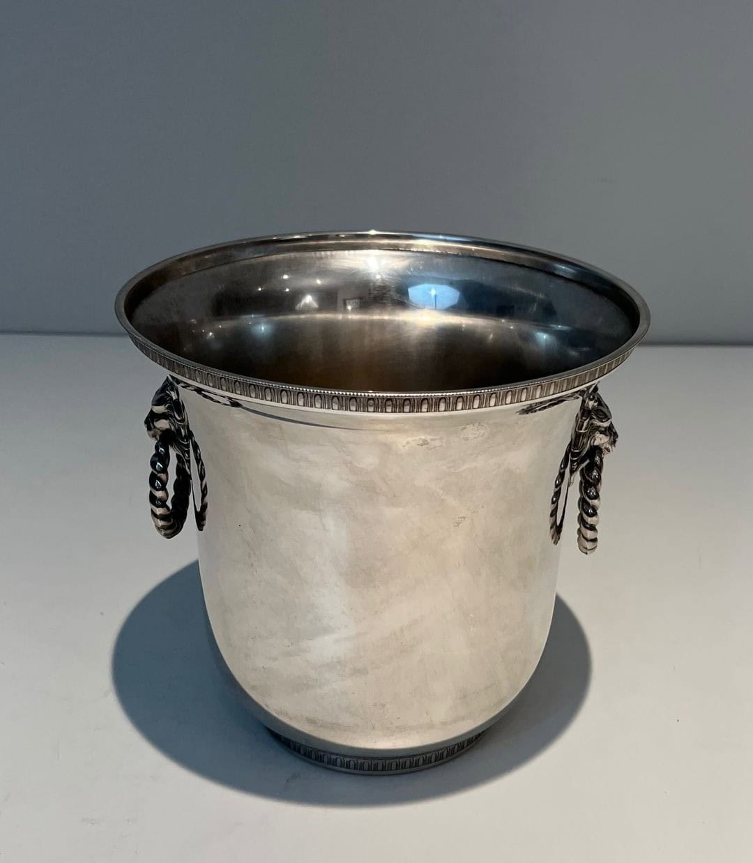 Pair of French Silver-Plated Champagne Buckets with Lion Masks - Side View - Styylish