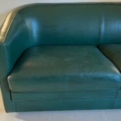 French Art Deco Revival Dark Green Leather Sofa - Image 5
