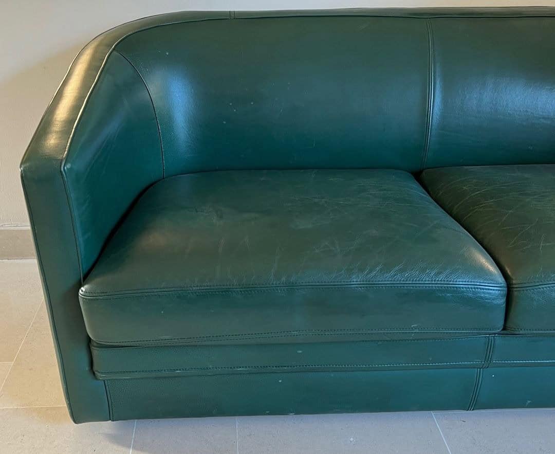 French Art Deco Revival Dark Green Leather Sofa - Image 5