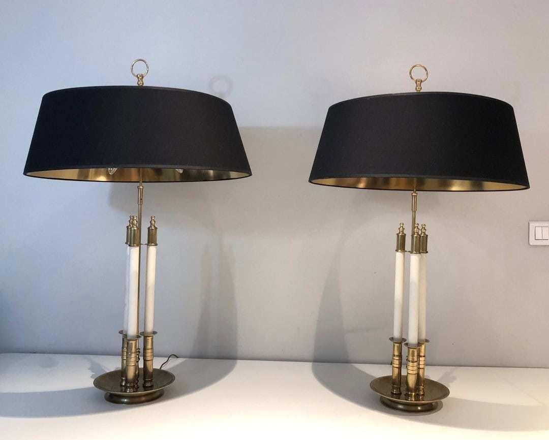 Pair of French Adjustable Table Lamps, Brass White Lacquer, Circa 1940 - Image 5