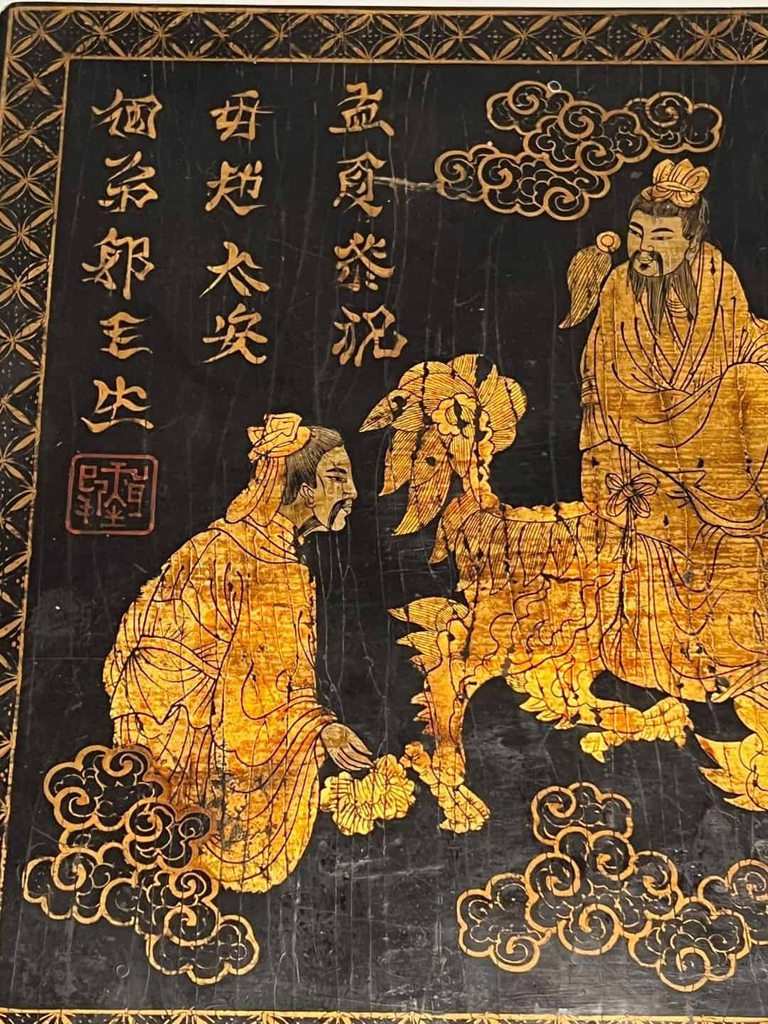 French Chinoiserie Black Lacquer and Gilt Panel - Image 5